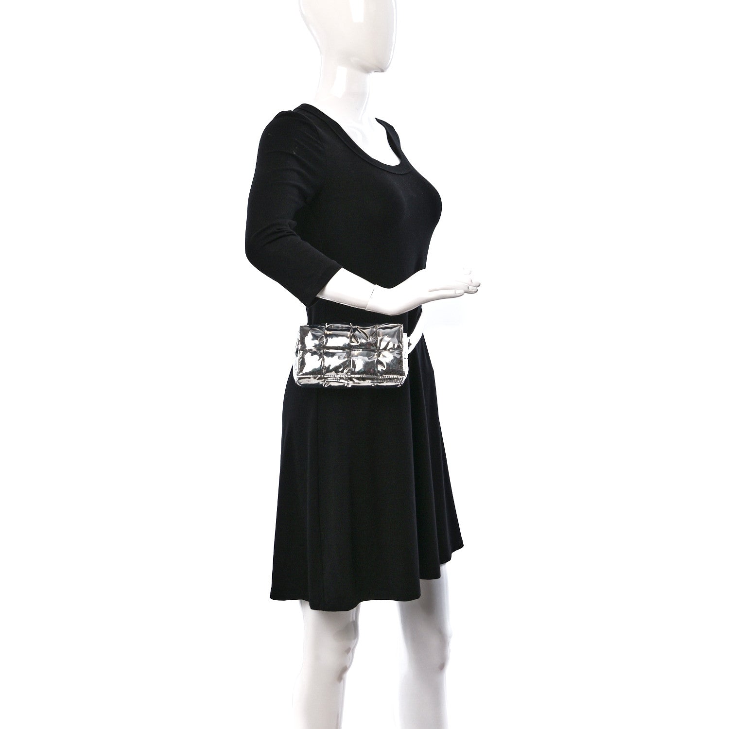 Bottega Veneta Metallic Lambskin Maxi Intrecciato Padded The Belt Cassette Bag Silver 3 of 7