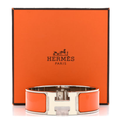 Hermes Enamel Wide Clic Clac H Bracelet GM Orange White 5 of 5