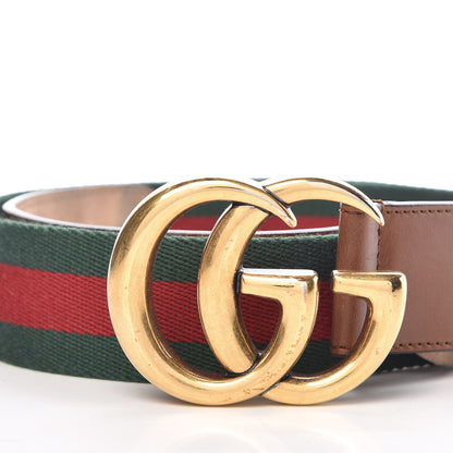 Gucci Nylon Calfskin Double G Web 40mm Belt 90 36 Green Red Cuir 10 of 10