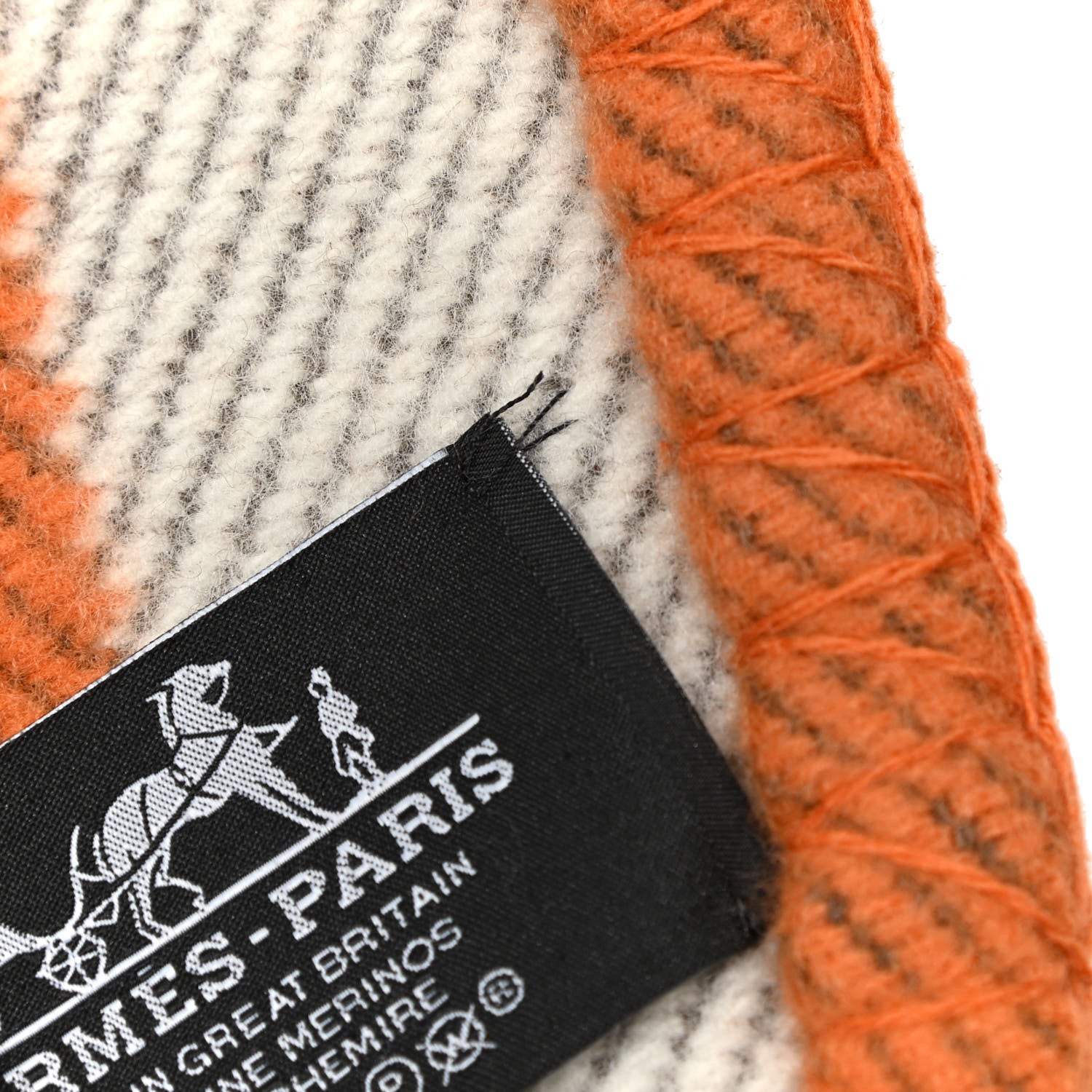 Hermes Wool Cashmere Signature Classic Avalon Blanket Ecru Potiron 4 of 6