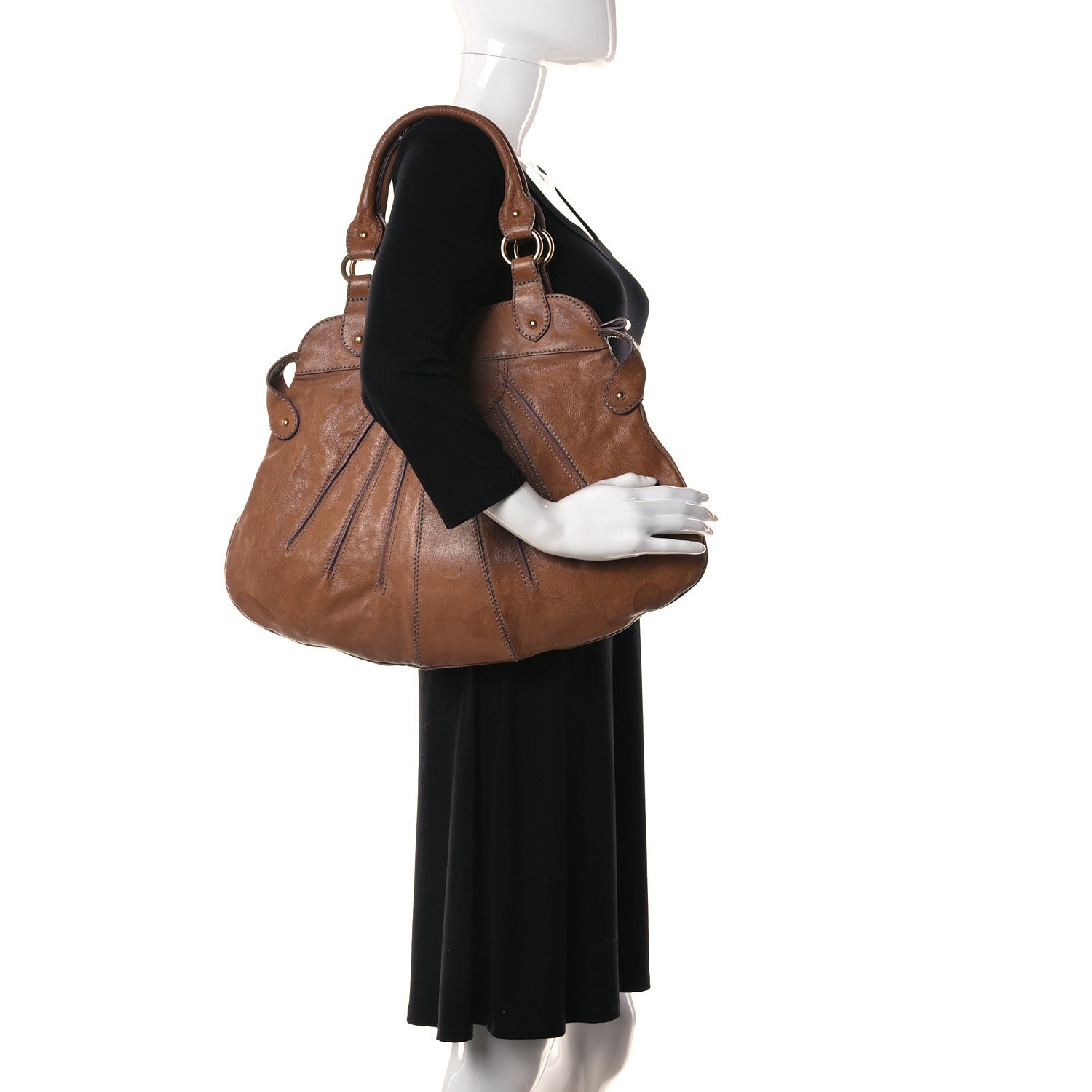 Valentino Garavani Calfskin Pleated Hobo Brown 2 of 15