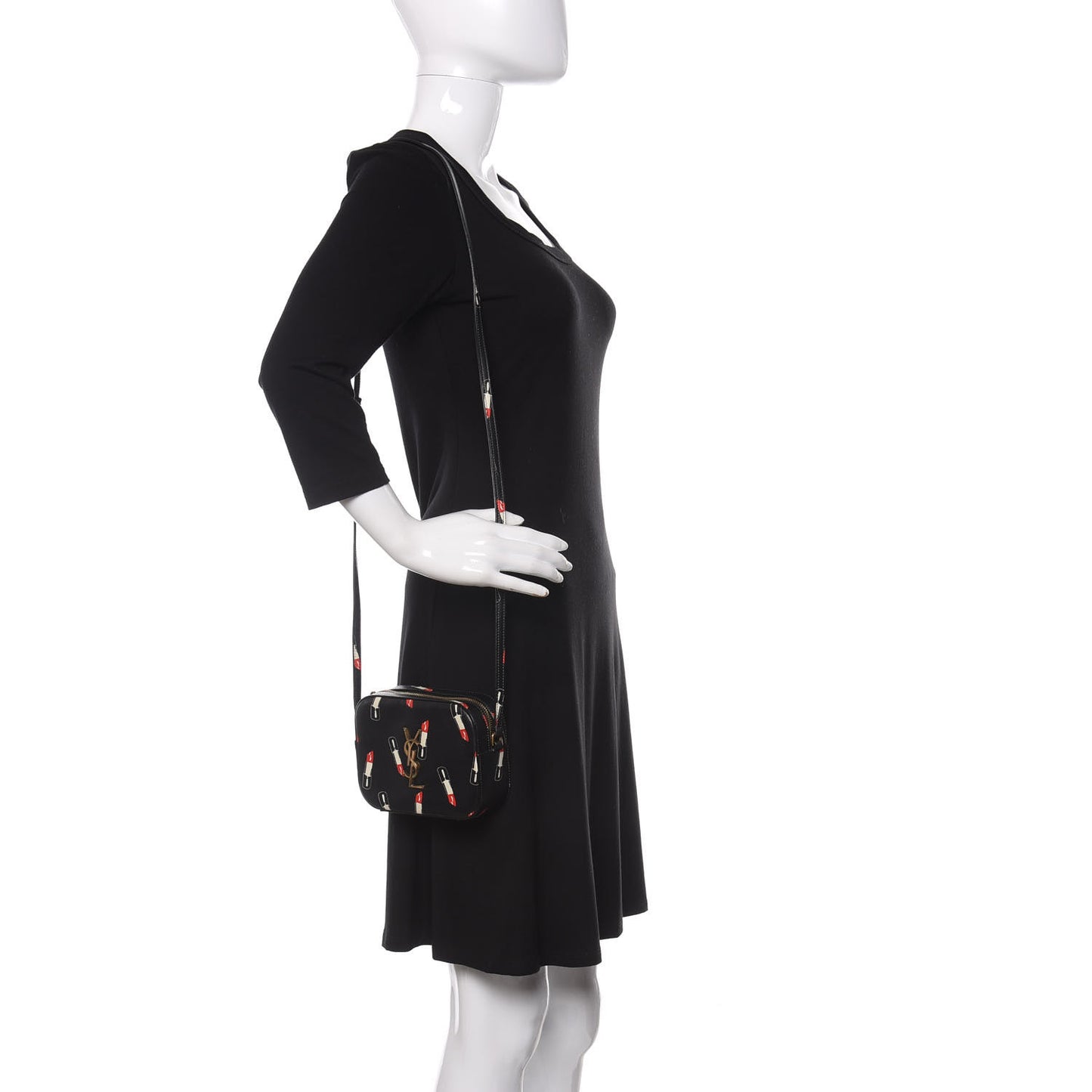 Calfskin Lipstick Print Small Monogram Camera Bag Black