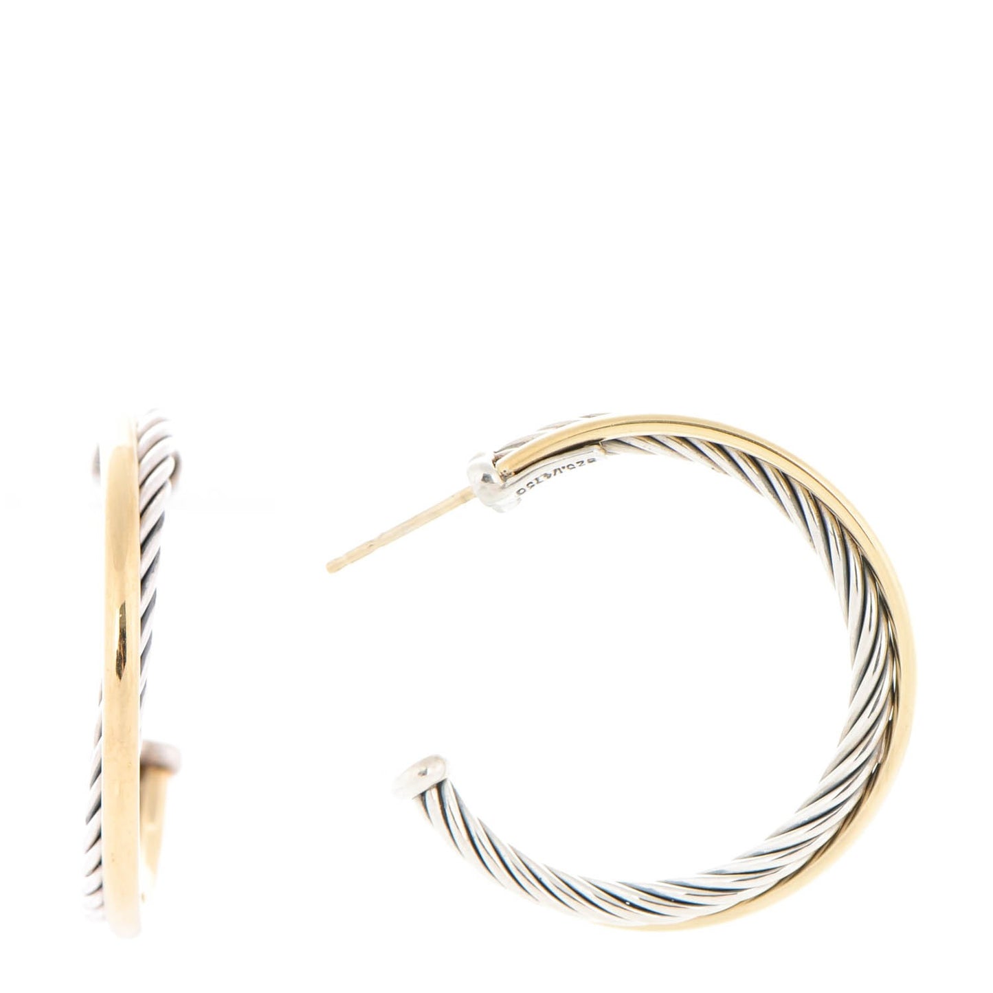 Sterling Silver 18K Yellow Gold 31mm Crossover Cable Hoop Earrings