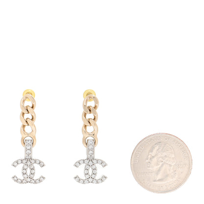 Chanel Metal Crystal CC Chain Drop Earrings Gold 2 of 5