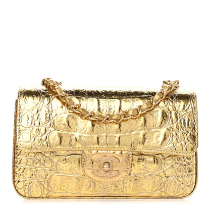 Chanel Metallic Calfskin Crocodile Embossed Cocodile Rectangular Mini Flap Gold 1 of 4