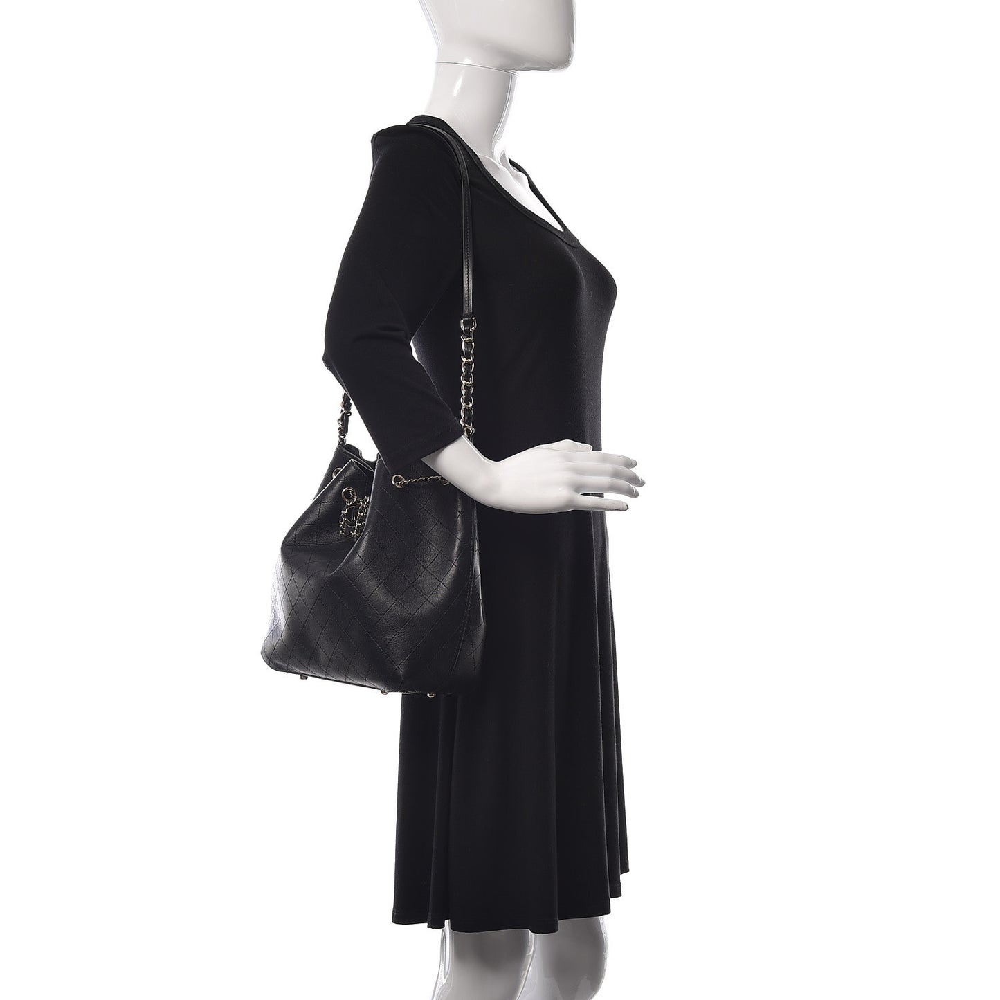 Lambskin Stitched Drawstring Bag Black