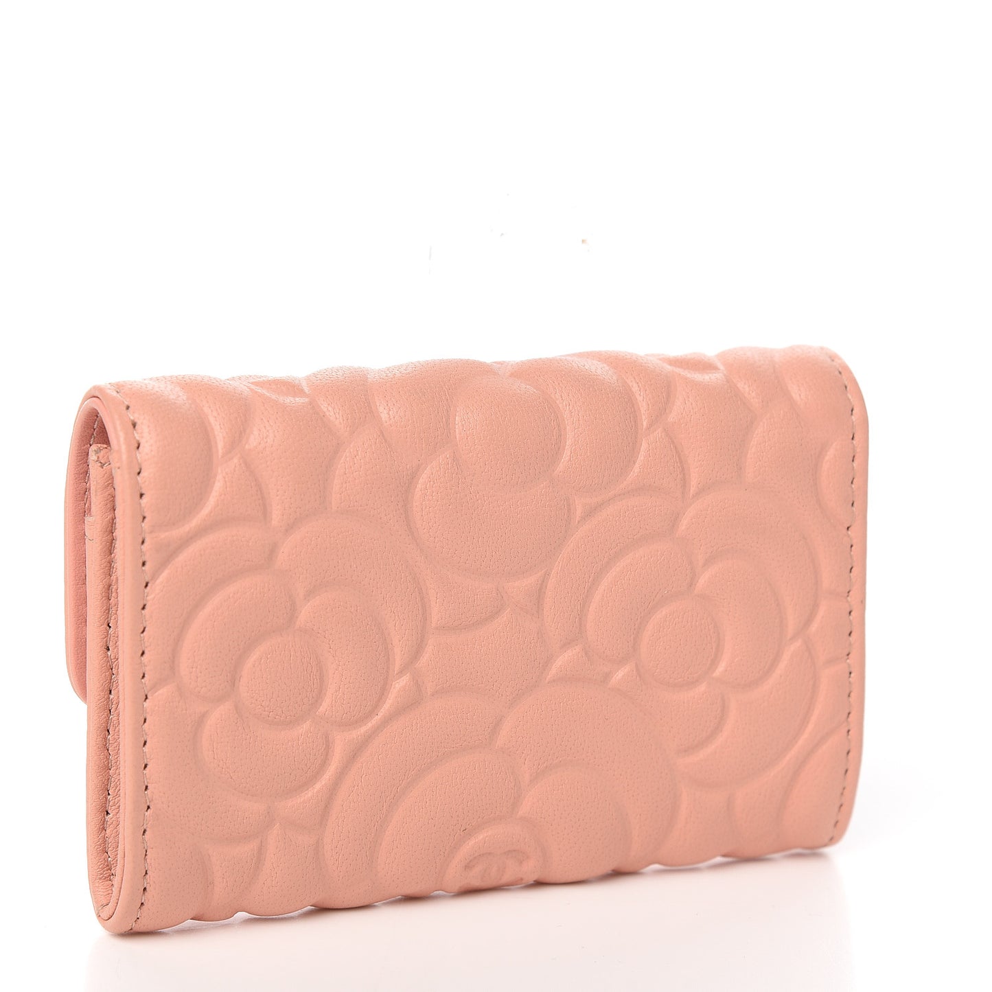 Goatskin Camellia Embossed Card Holder Wallet Light Pink