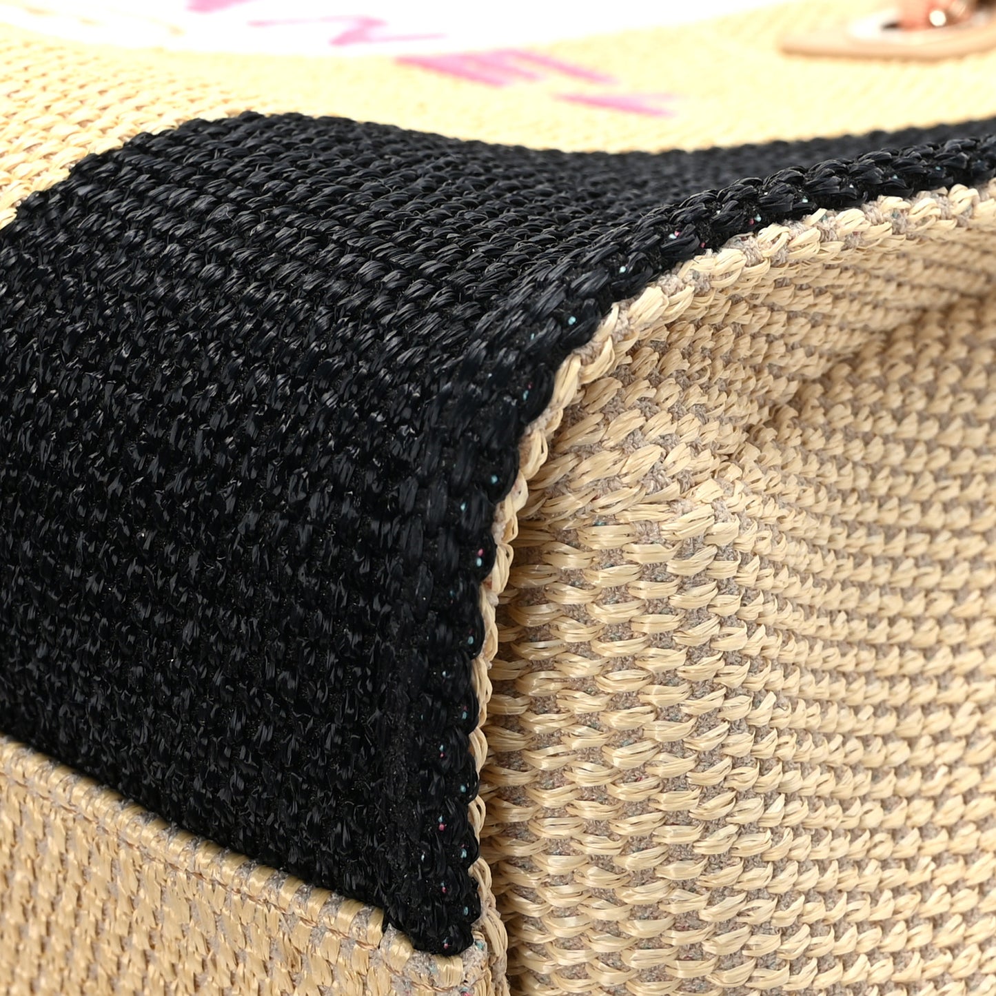 Straw Raffia Calfskin Striped Medium Deauville Tote Black Beige Ivory