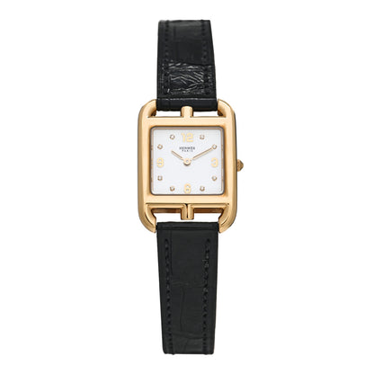 Hermes 18K Yellow Gold Alligator Diamond Mother of Pearl 23mm Cape Cod Quartz Watch Noir 1 of 5