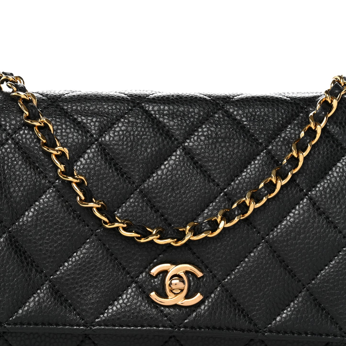 Caviar Quilted CC Turnlock Wallet On Chain WOC Black