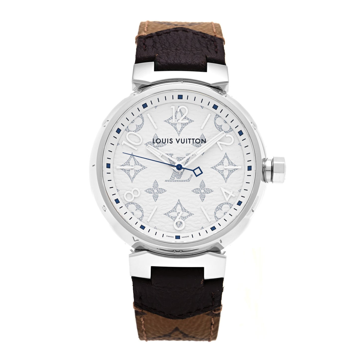 Stainless Steel Monogram 41mm Tambour Quartz Watch White