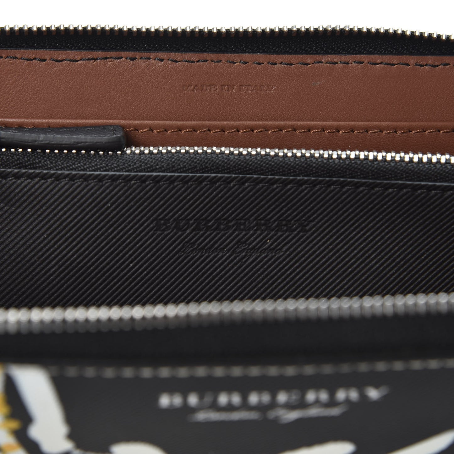 Trench Calfskin Splash Print Zip Around Wallet Black