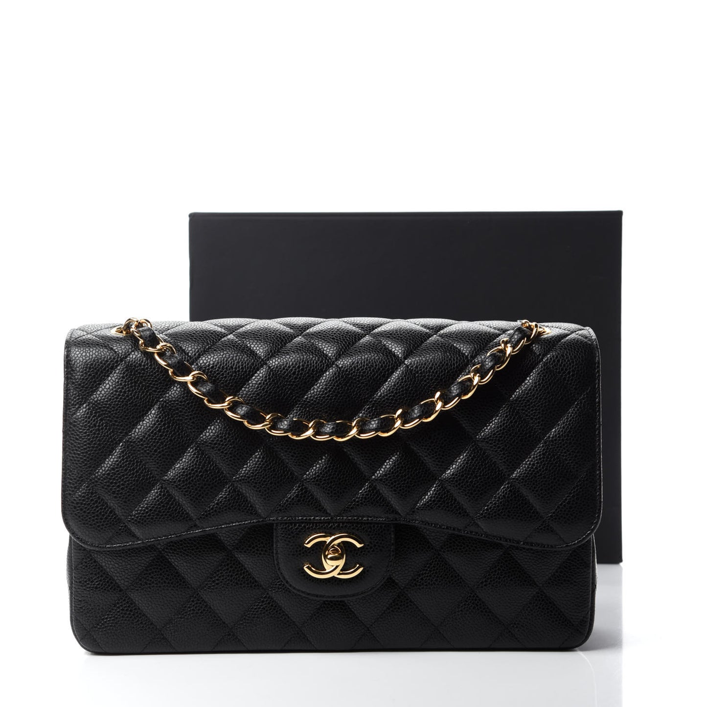 Caviar Quilted Jumbo Double Flap Black