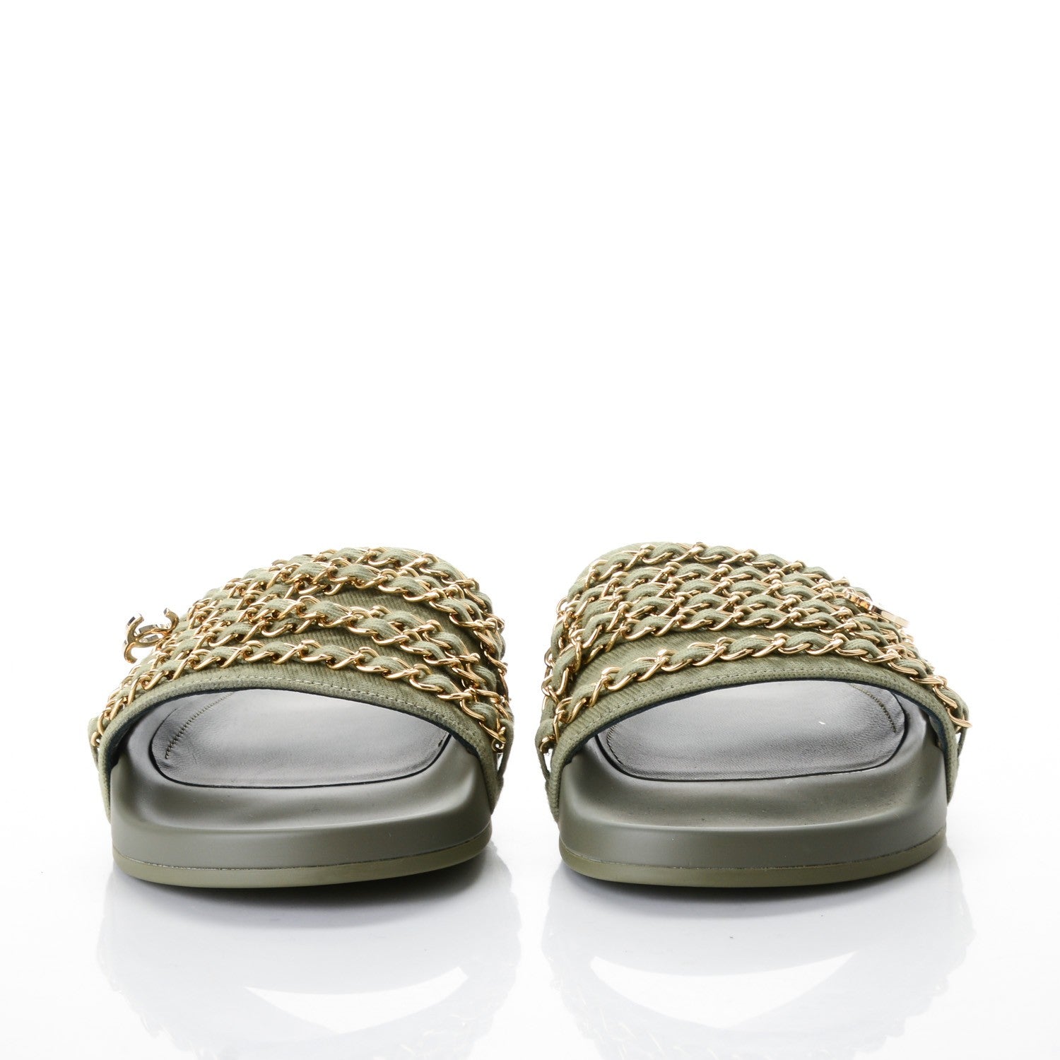 Chanel Lambskin Canvas Chain Flat Sandals 40 Khaki 2 of 9