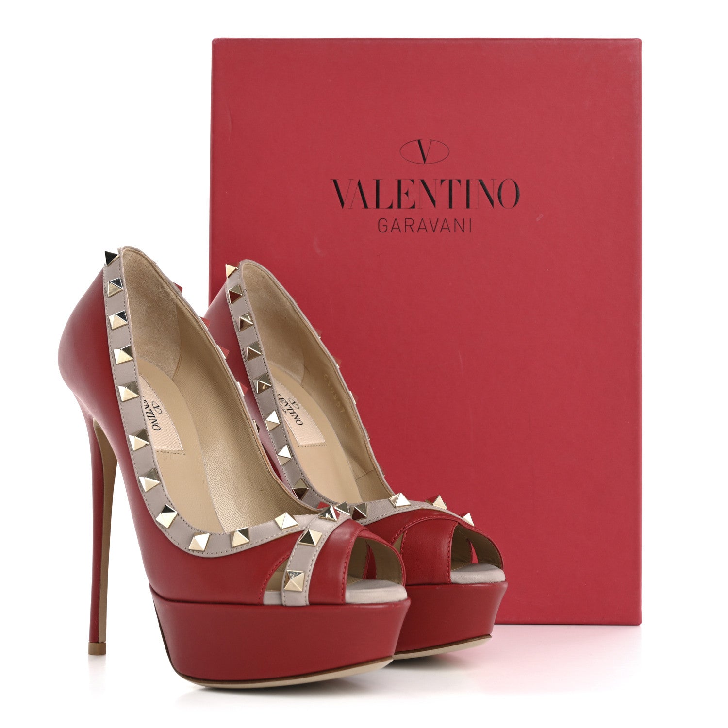 Valentino Garavani Nappa Rockstud Peep Toe Platform Pumps 36 Poudre Rosso 12 of 12