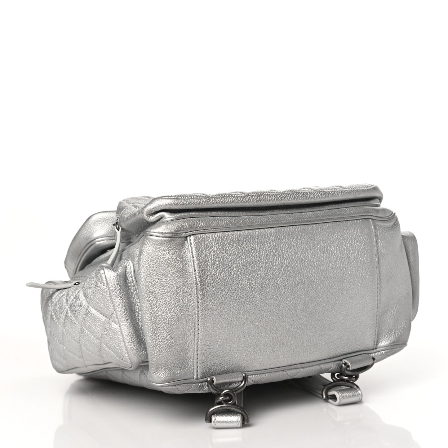 Metallic Grained Calfskin Quilted Large Casual Rock Backpack Silver