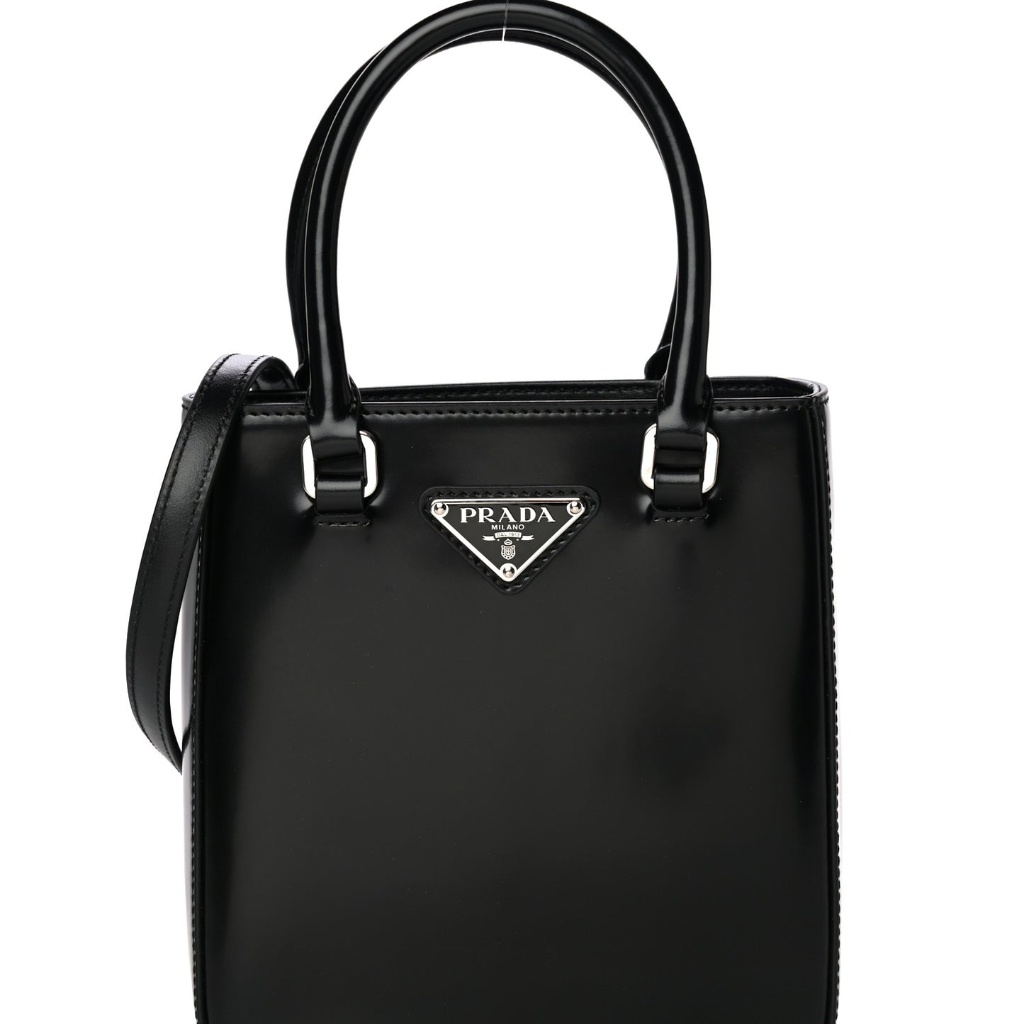 Spazzolato Triangle Small Double Handle Crossbody Tote Black