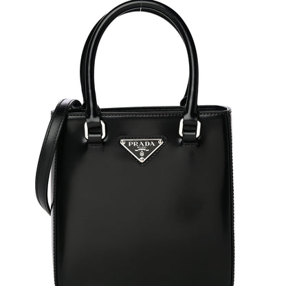 Prada Spazzolato Triangle Small Double Handle Crossbody Tote Black 8 of 14