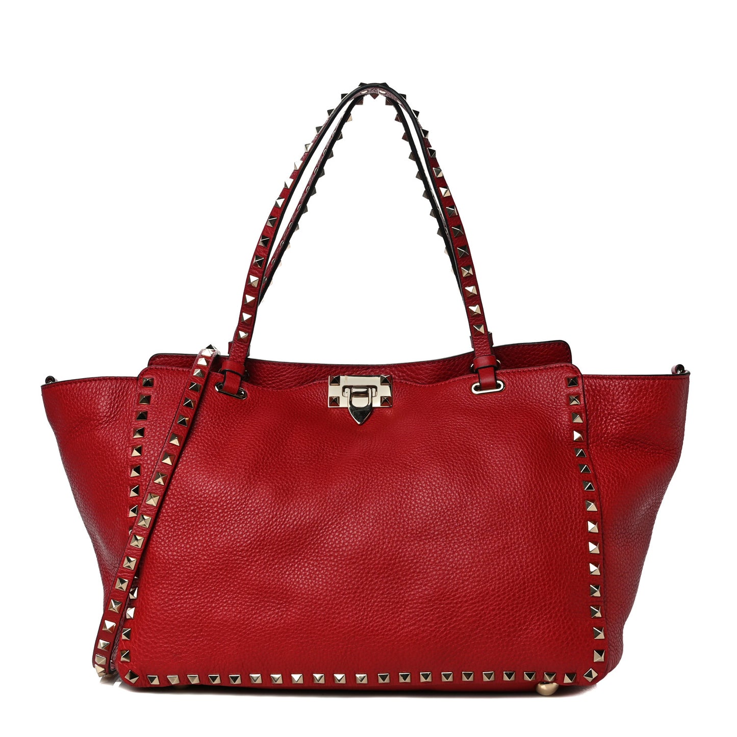 Pebbled Calfskin Medium Rockstud Tote Rosso Valentino