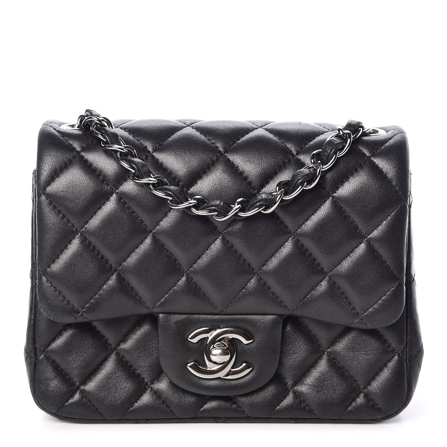 Lambskin Quilted Mini Square Flap Black