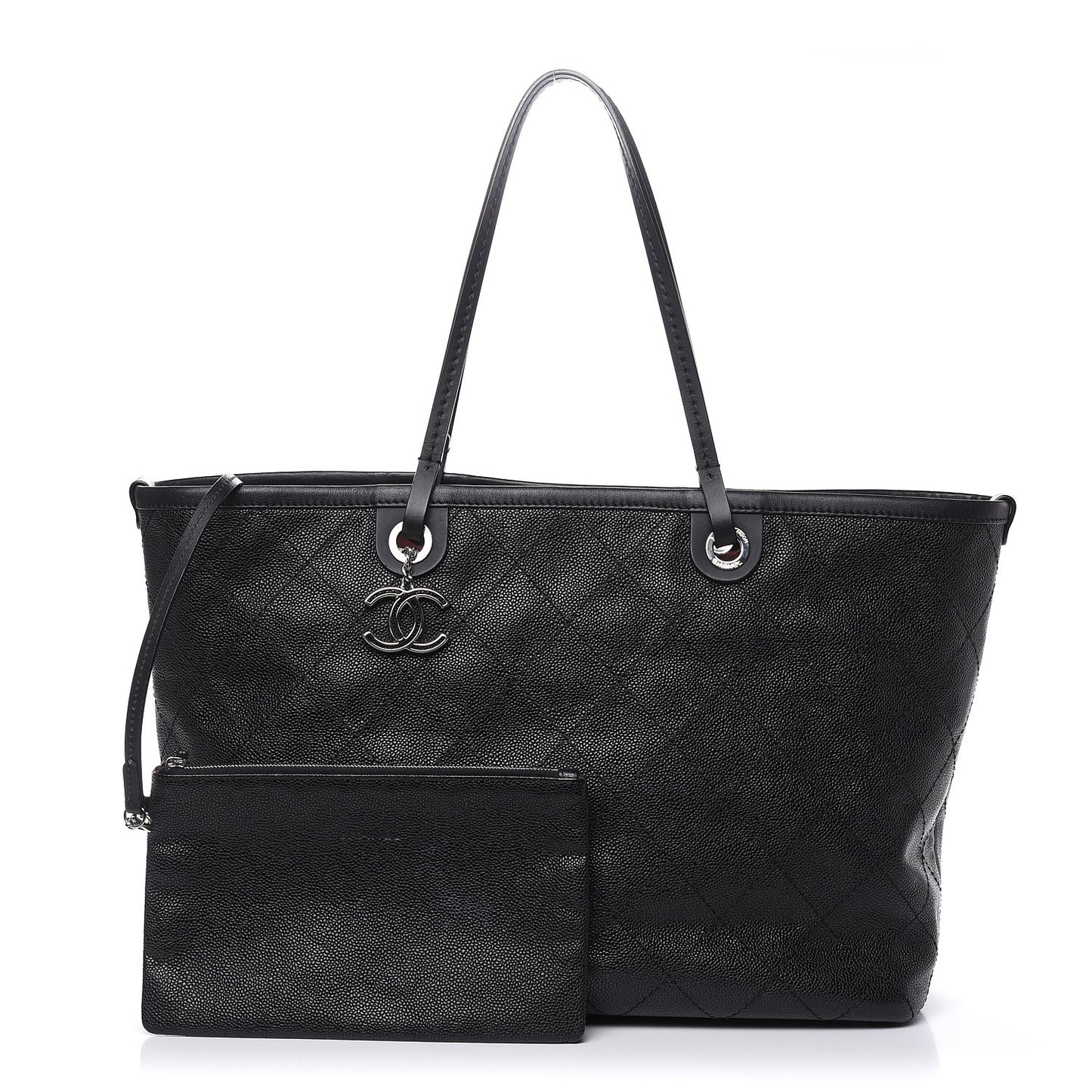 Grained Calfskin Large Shopping Fever Tote Black