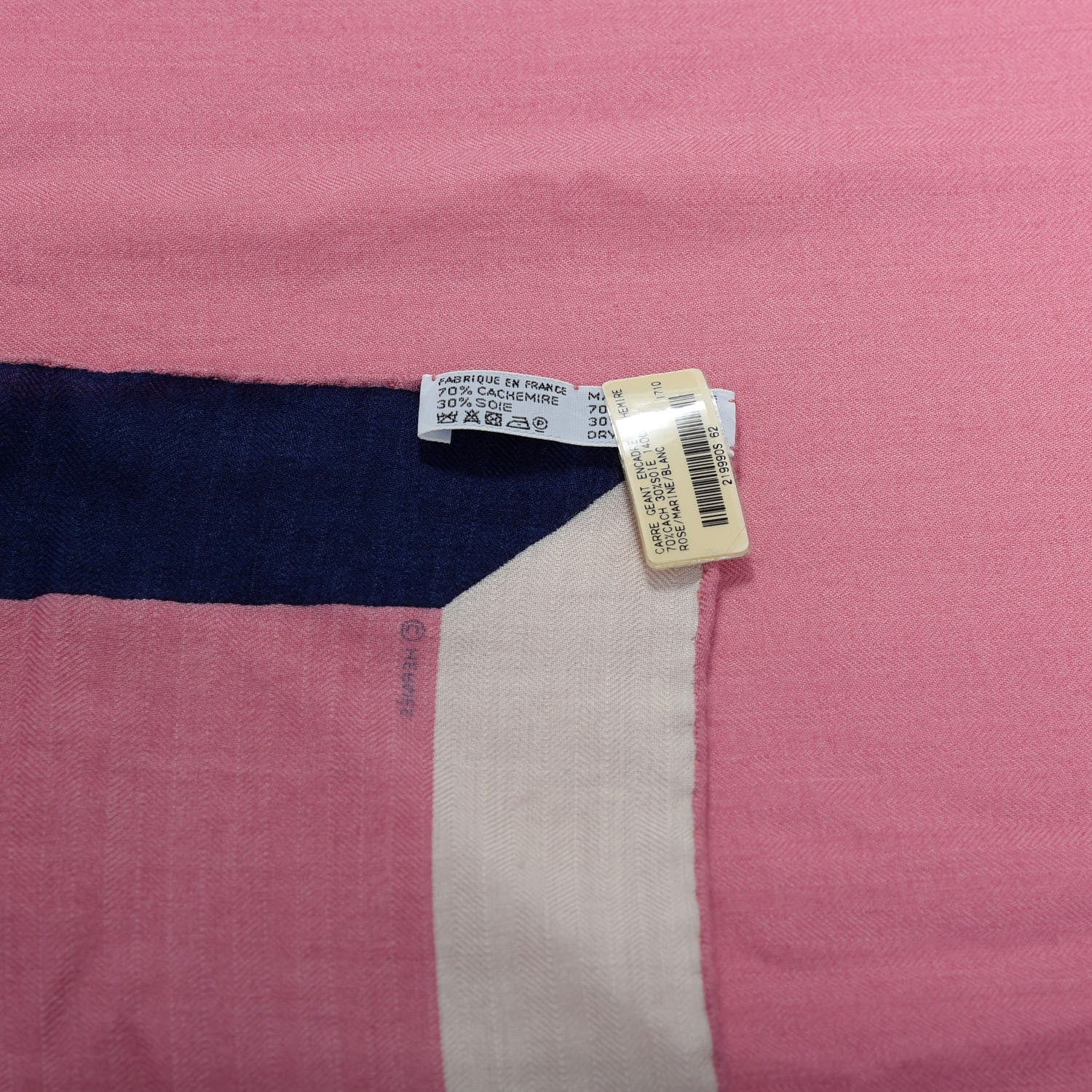 Hermes Cashmere Silk Encadre Scarf 140 Rose Marine White 4 of 4