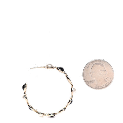 Chanel Crystal Pearl Metal Resin Polka Dot Hoop Earrings Gold Black 2 of 5