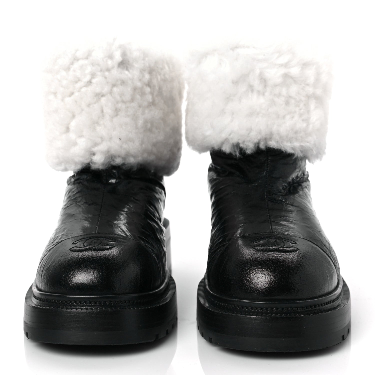 Chanel Lambskin Shearling Short Boots 38.5 Black 2 of 8