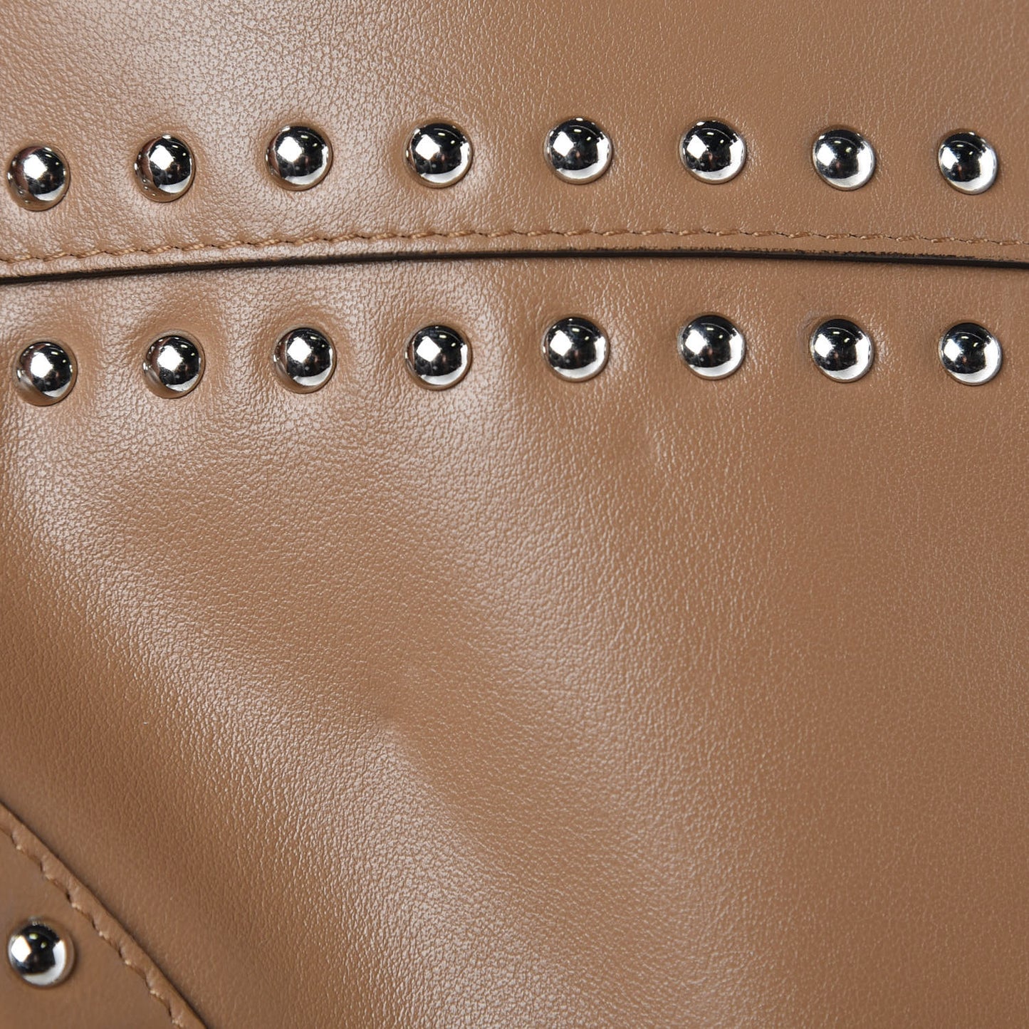 Soft Calfskin Studded Zip Clutch Caramel