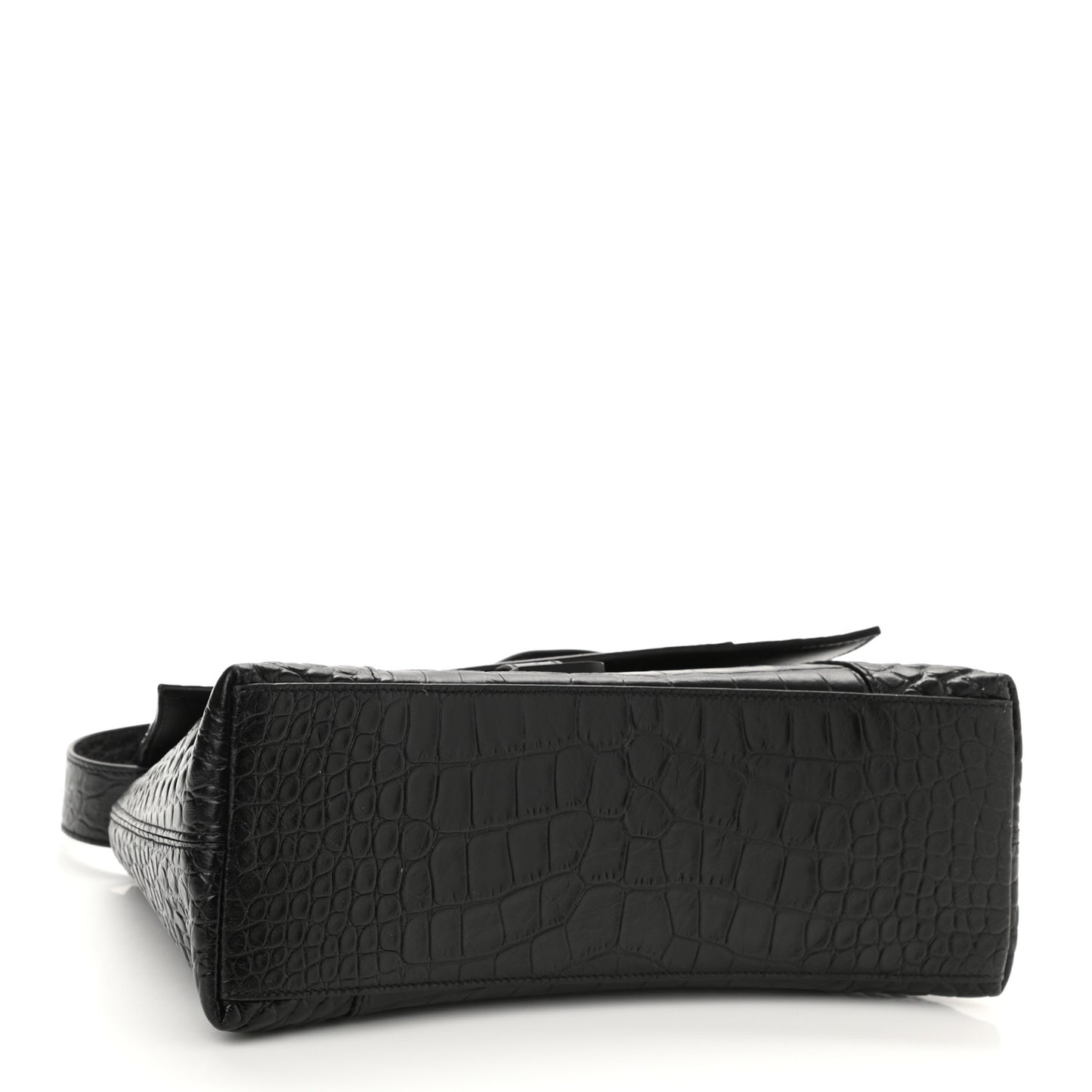 Extra Supple Calfskin Crocodile Embossed Monochrome Small Downtown Shoulder Bag Black