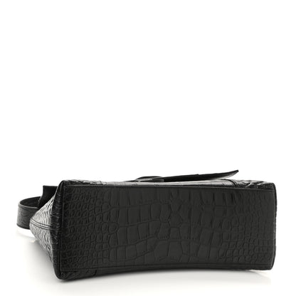 Balenciaga Extra Supple Calfskin Crocodile Embossed Monochrome Small Downtown Shoulder Bag Black 4 of 9