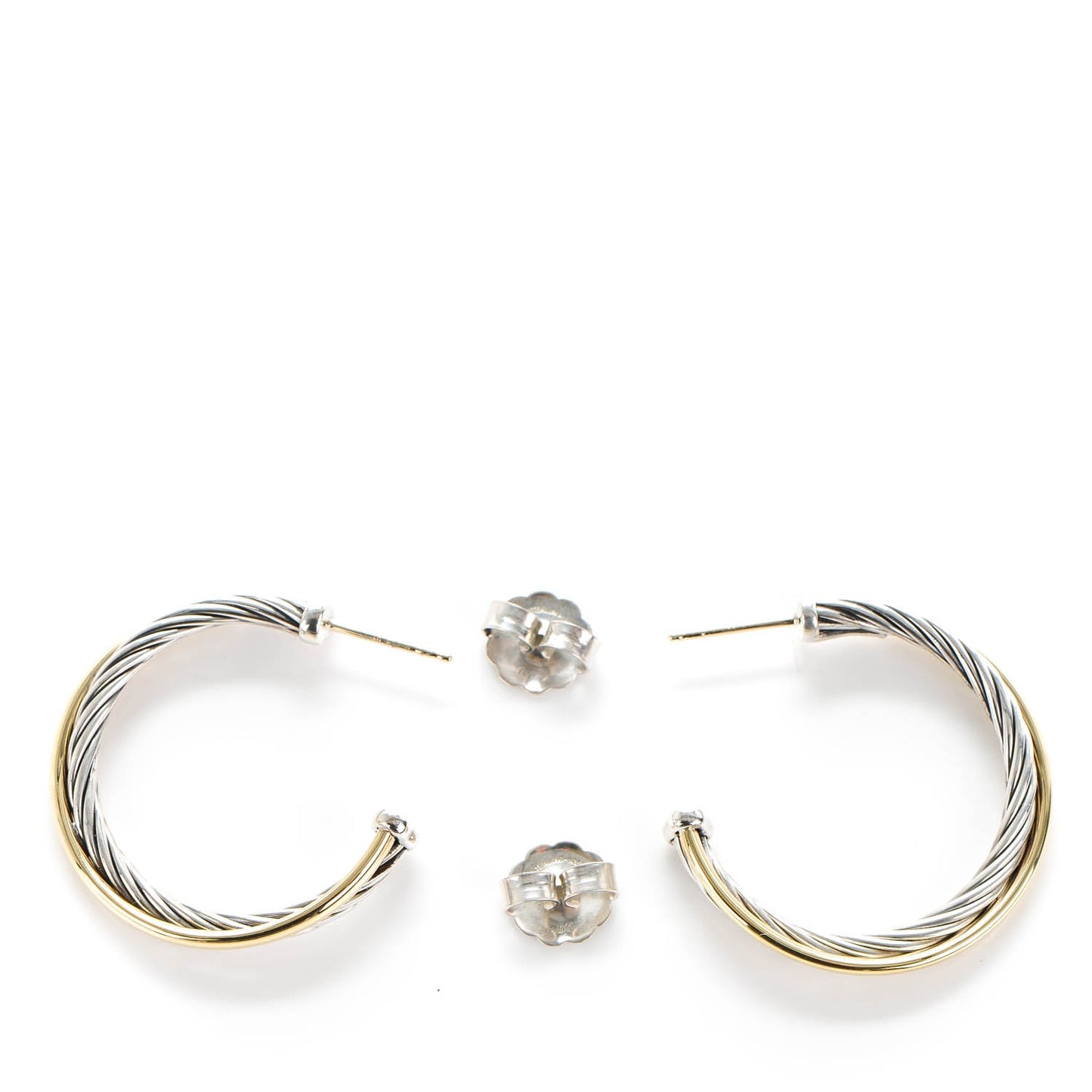 Sterling Silver 18K Yellow Gold 31mm Crossover Cable Hoop Earrings