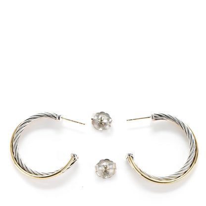 David Yurman Sterling Silver 18K Yellow Gold 31mm Crossover Cable Hoop Earrings 4 of 5