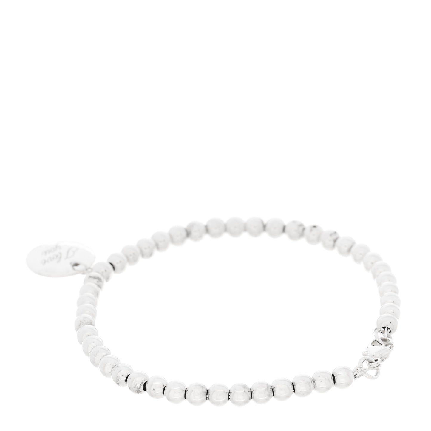 Sterling Silver 4mm I Love You Round Tag Bead Bracelet