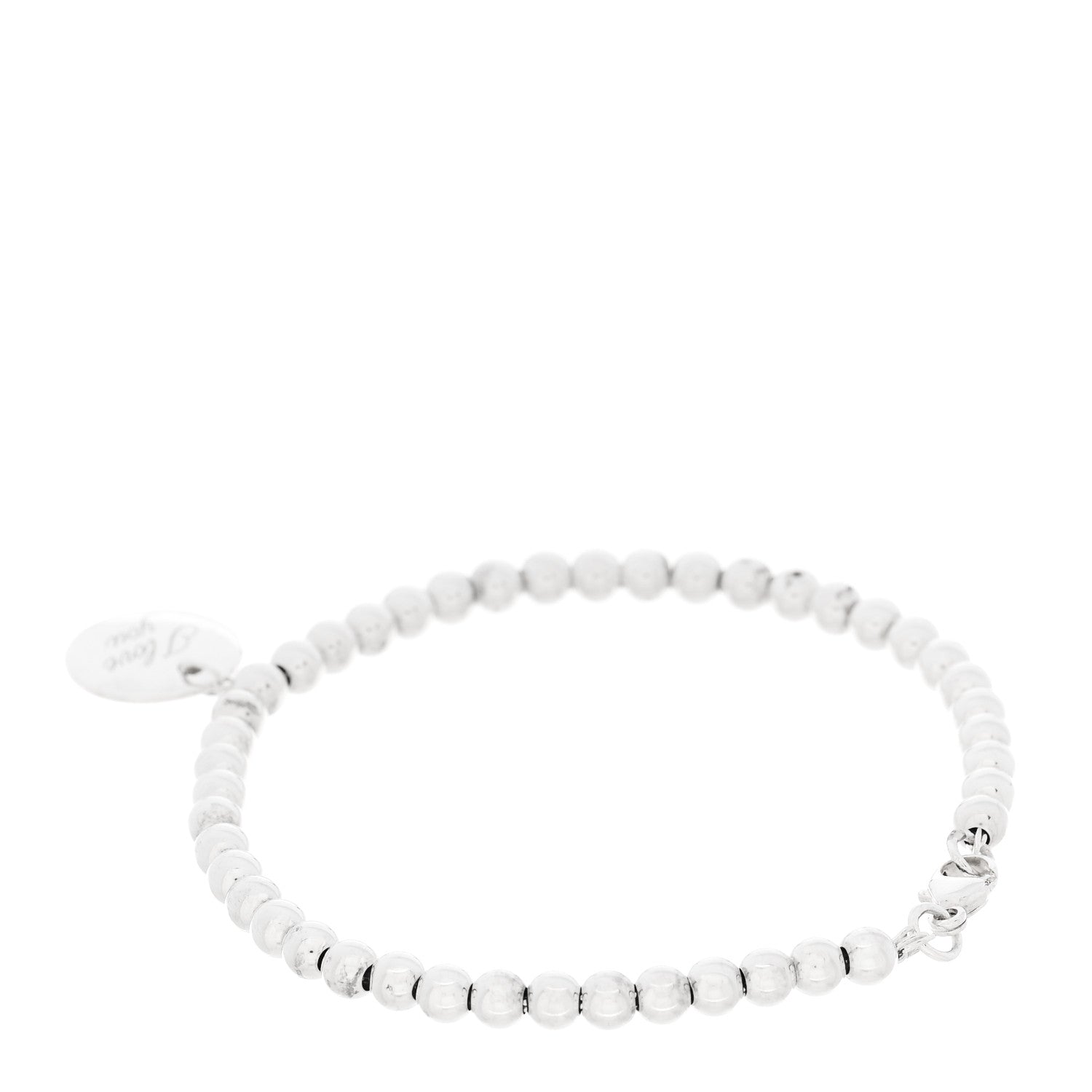 Tiffany Sterling Silver 4mm I Love You Round Tag Bead Bracelet 2 of 4
