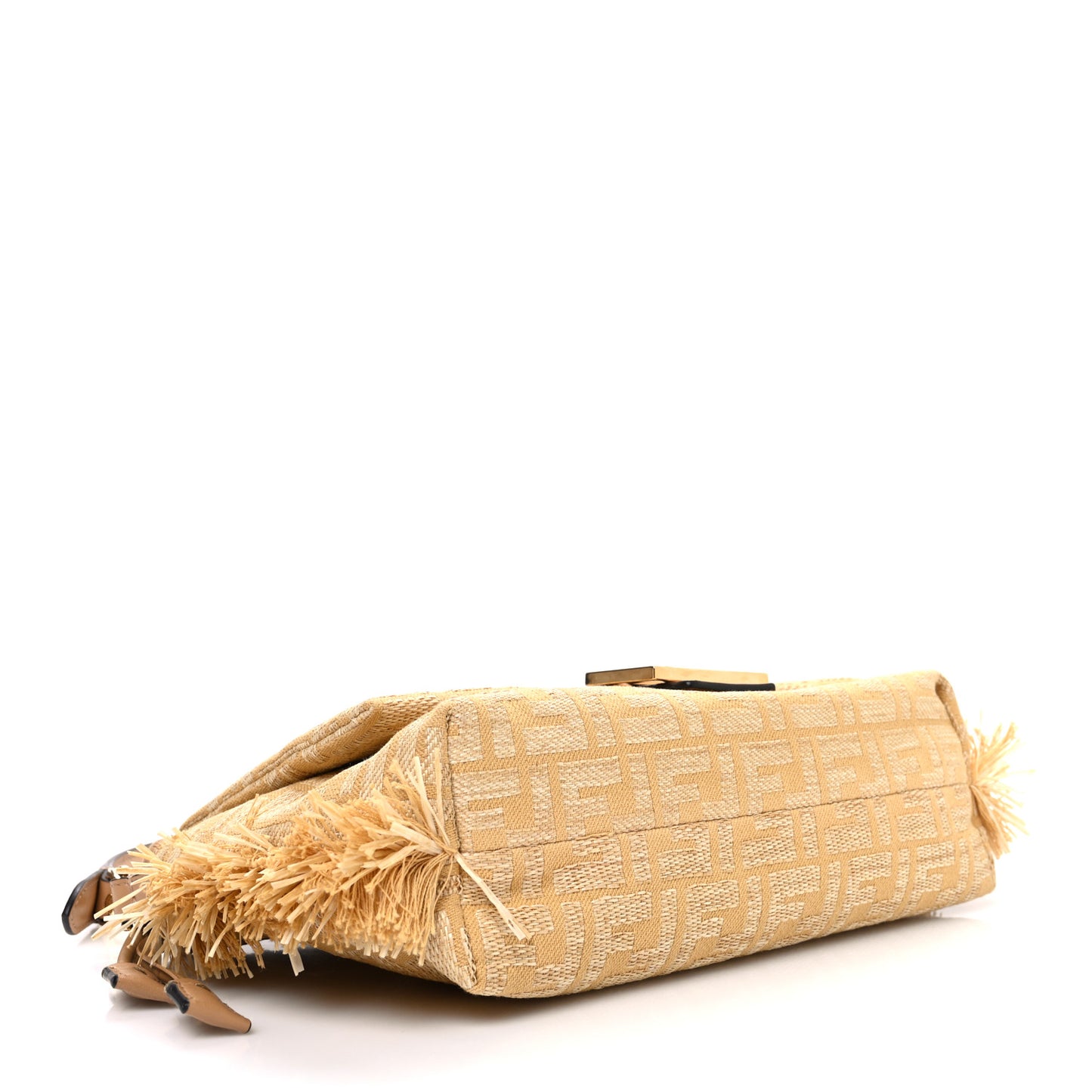 Fabric Jacquard Raffia Straw Fringe Medium Mamma Baguette Dark Honey