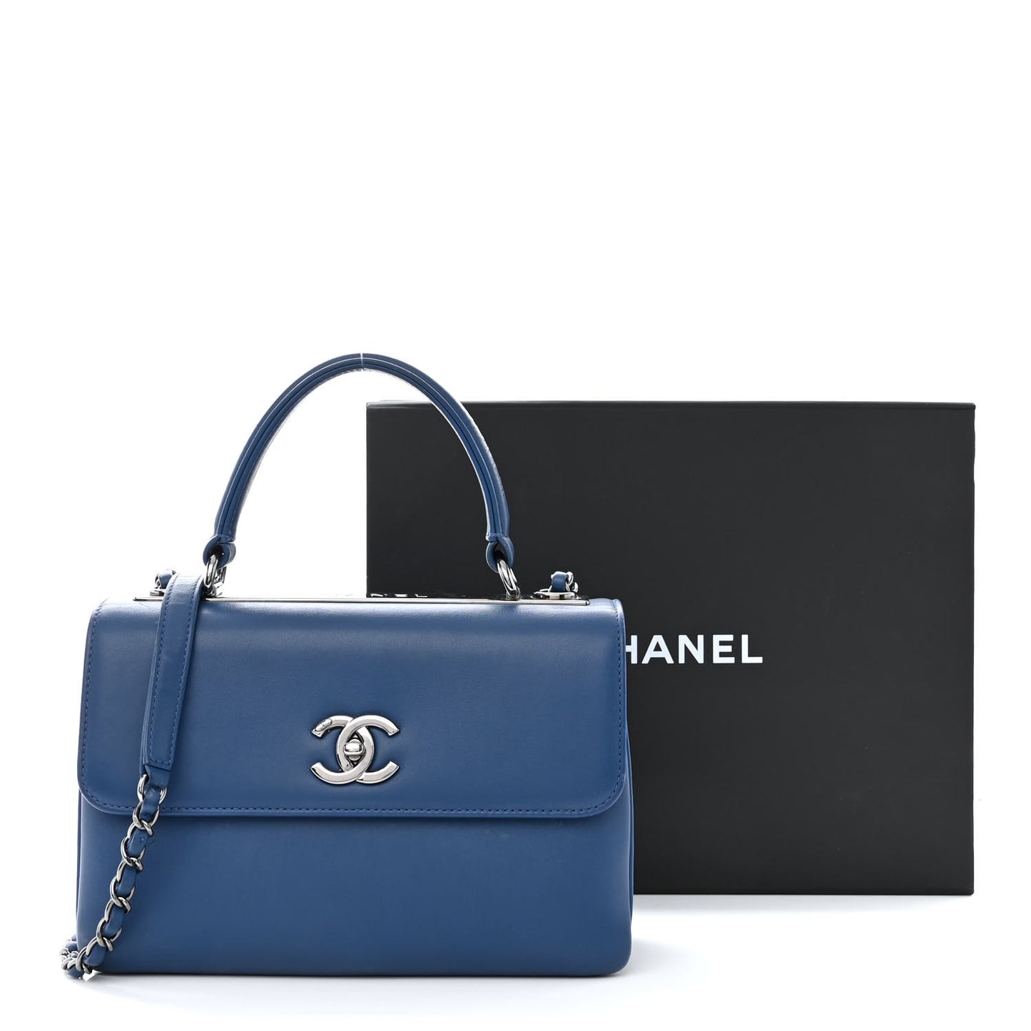 Calfskin Small Trendy CC Dual Handle Flap Bag Blue