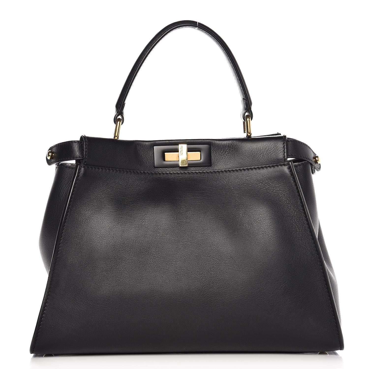 Fendi Vitello Seta Shiny Nappa Medium Peekaboo Iconic Satchel Black 1 of 9