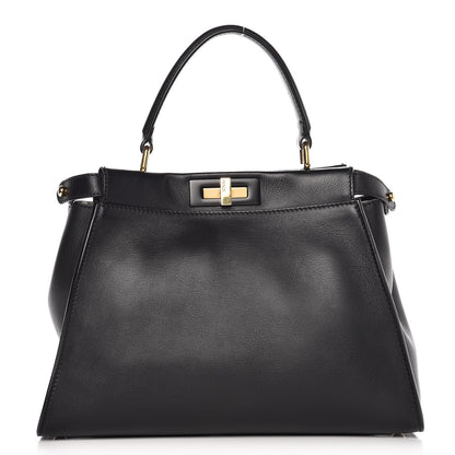 Fendi Vitello Seta Shiny Nappa Medium Peekaboo Iconic Satchel Black 1 of 9