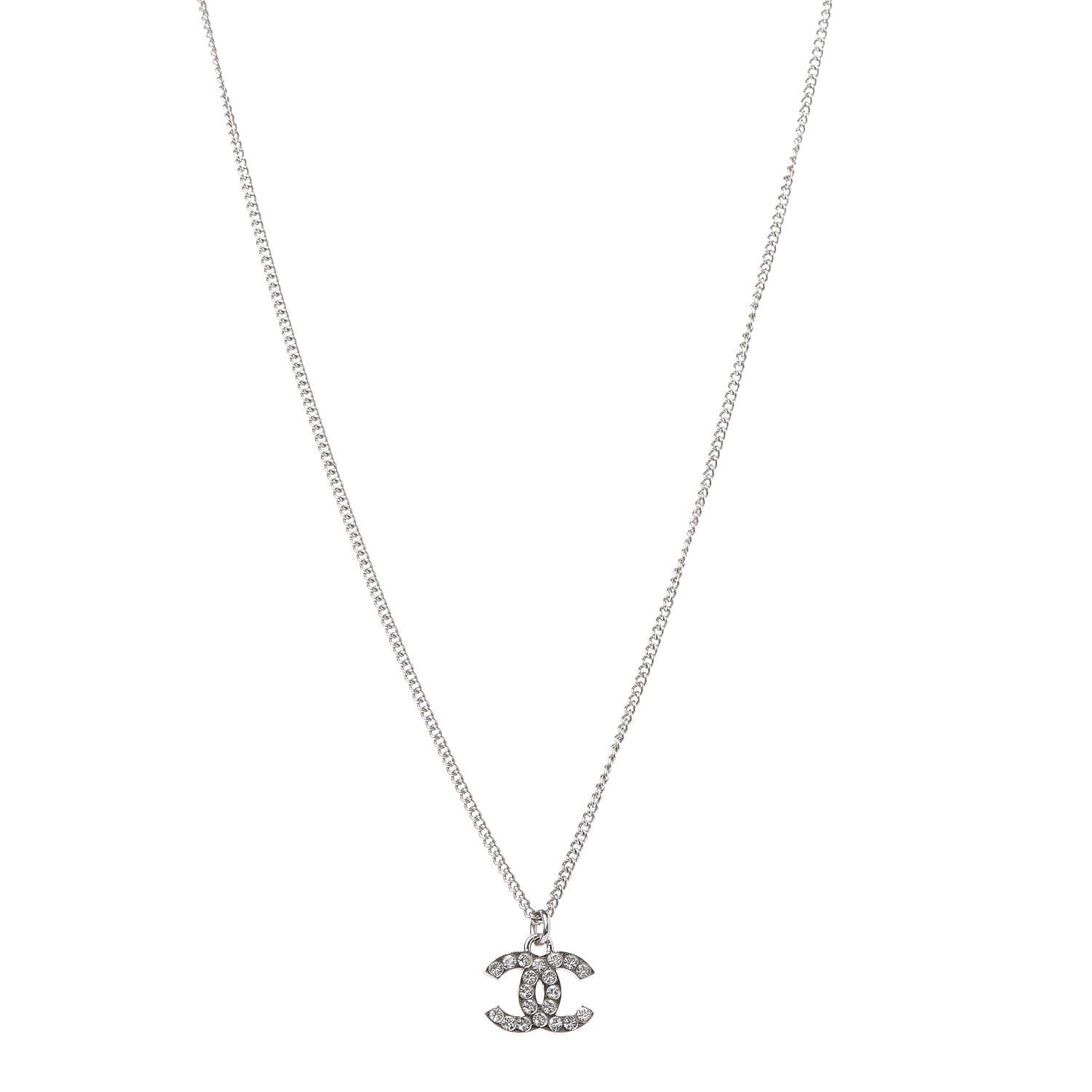 Chanel Crystal Timeless CC Necklace Silver 1 of 5