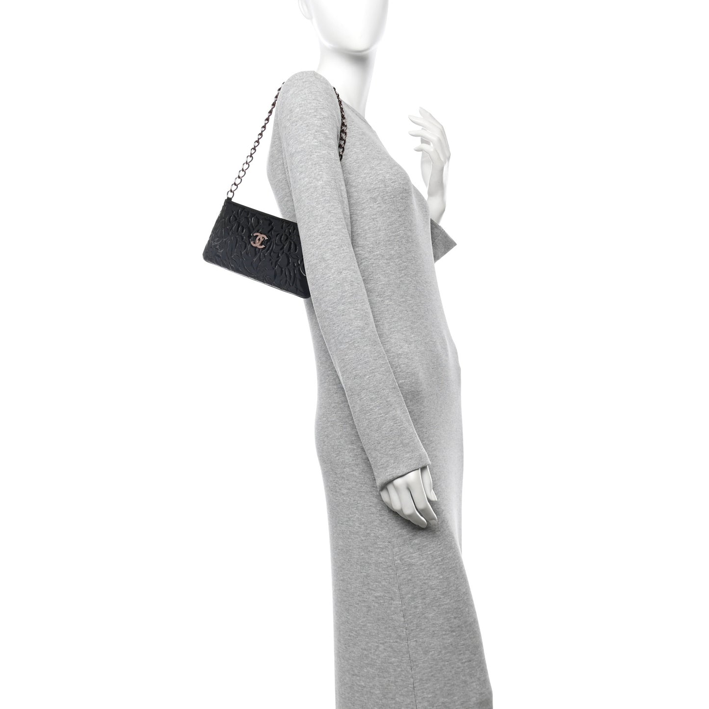 Patent Camellia Embossed Pochette Black