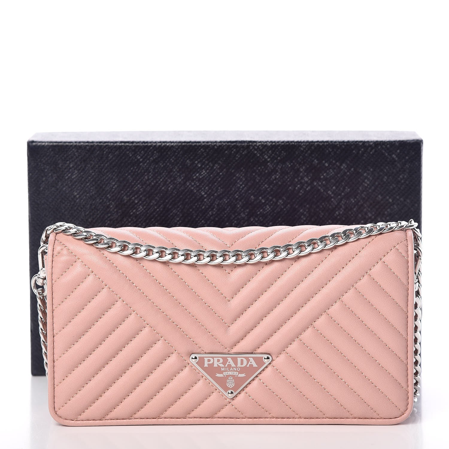 Prada Nappa Mini Impunture Bandoliera Chain Crossbody Bag Orchidea 10 of 10