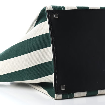 Celine Cotton Canvas Striped Medium Phantom Luggage White Green 7 of 8