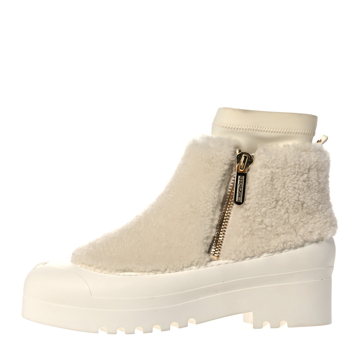 Chanel Shearling Rubber Zip Short Boots 38 White 1 of 8