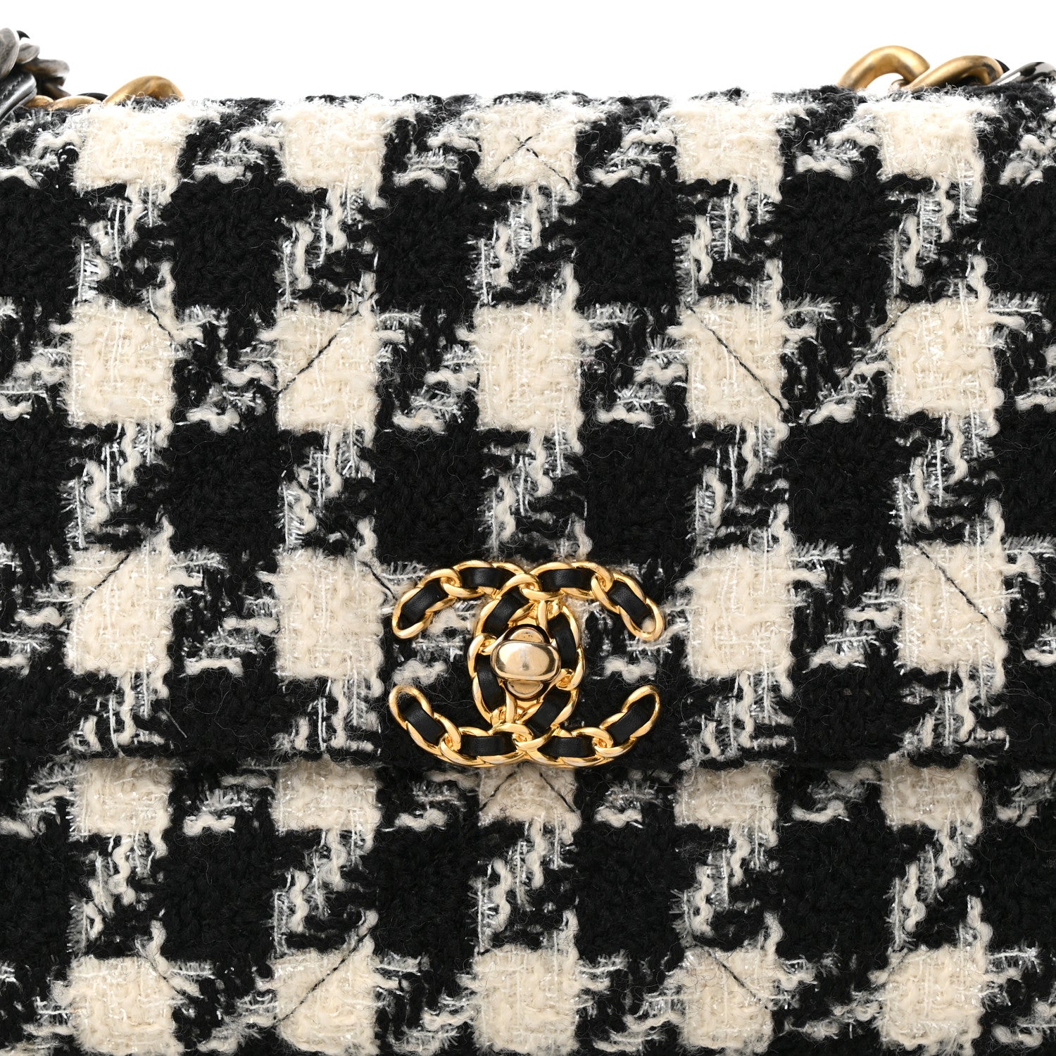 Chanel Tweed Quilted Large Chanel 19 Flap Black Ecru White 8 of 11