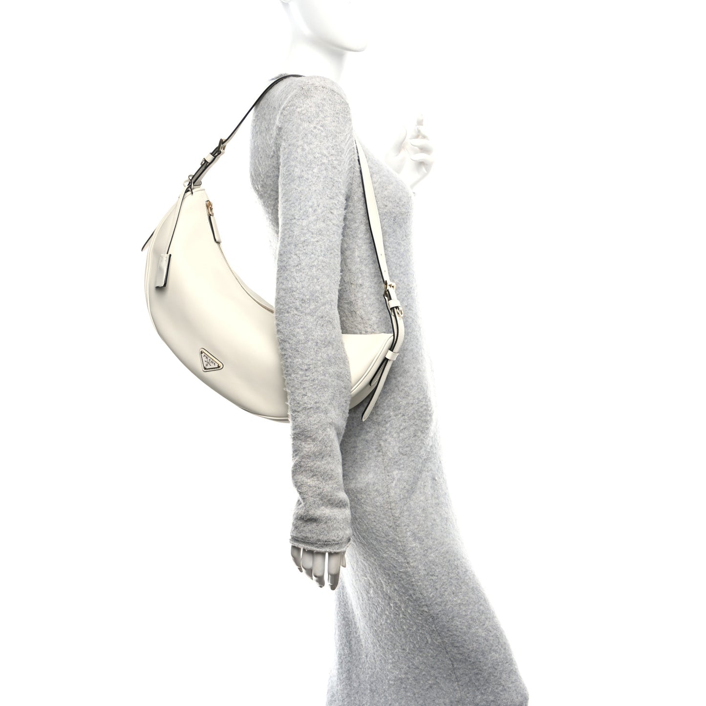 Soft Calfskin Large Arque Shoulder Bag White