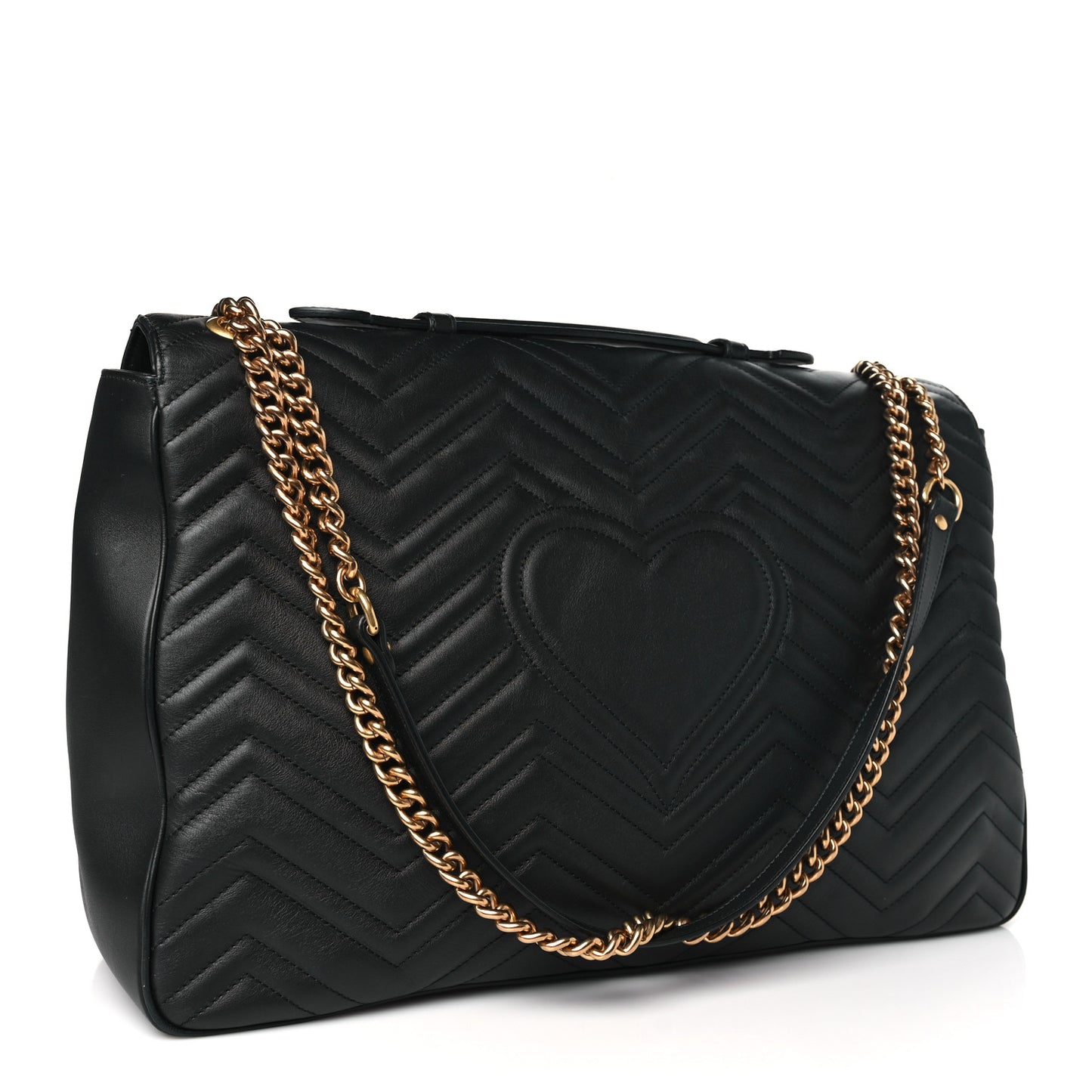 Calfskin Matelasse Maxi GG Marmont Top Handle Shoulder Bag Black