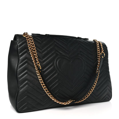 Gucci Calfskin Matelasse Maxi GG Marmont Top Handle Shoulder Bag Black 3 of 11