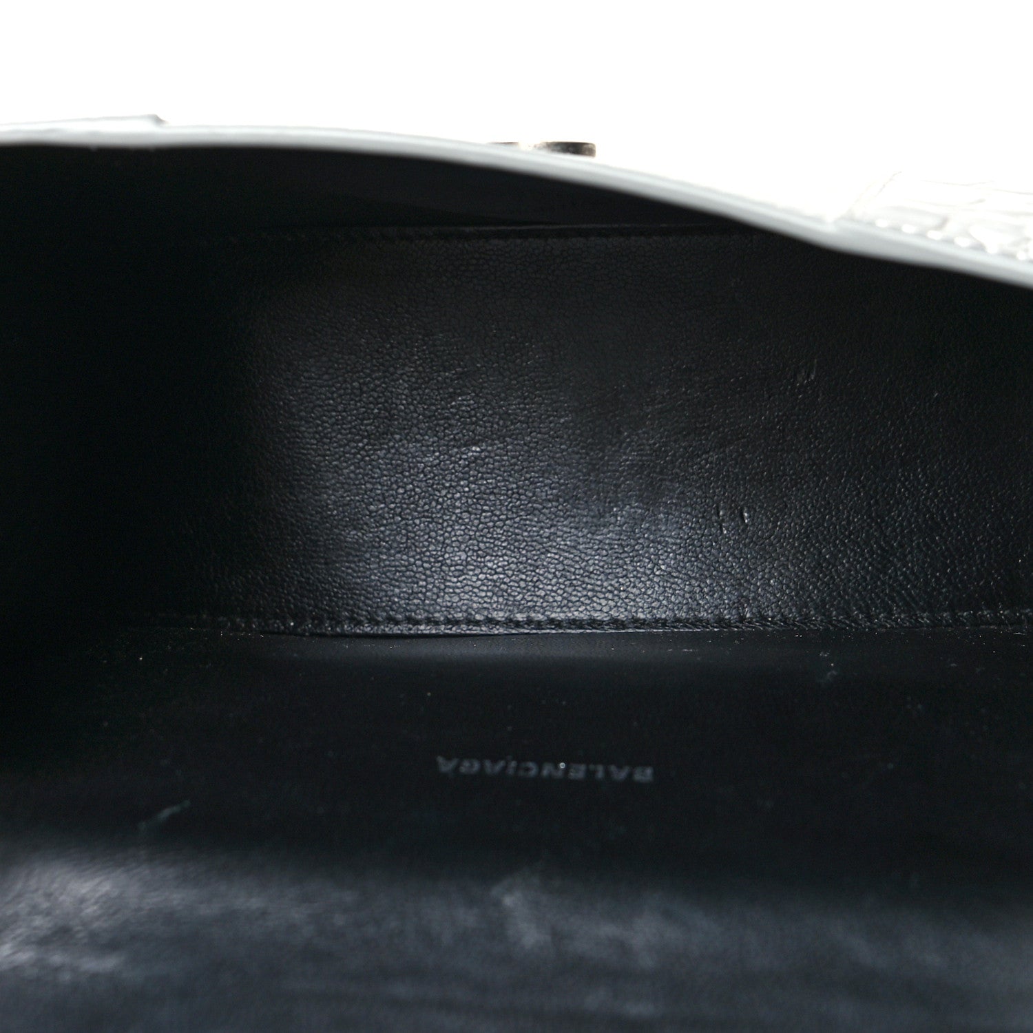 Balenciaga Metallic Calfskin Crocodile Embossed Crystal Hourglass Top Handle Bag XS Silver 5 of 12