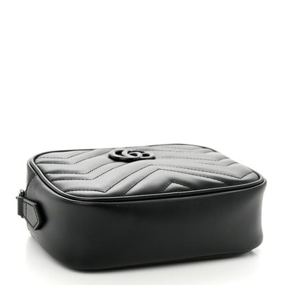 Gucci Calfskin Matelasse Monochrome Mini GG Marmont Chain Shoulder Bag Black 4 of 10